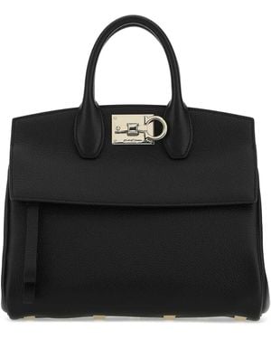 Ferragamo Leather The Studio Handbag - Black