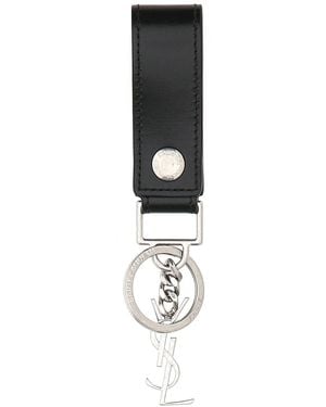 Saint Laurent Leather Monogram Key Ring - Black