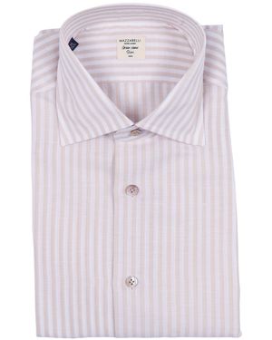 MAZZARELLI CAMICIE Camicia In Misto Lino/cotone A Righe Bianca E Beige Slim Fit - Paars