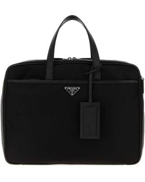Prada Canvas Briefcase - Black