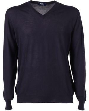 Fedeli V Neck L/S Knitted Sweater - Blue