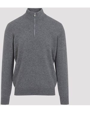 Brunello Cucinelli Jersey De Cachemir Con Media Cremallera - Gris