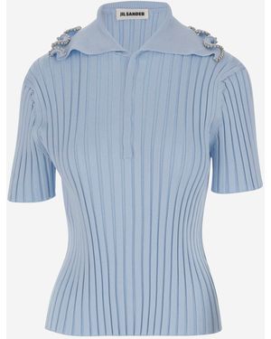 Jil Sander Viscose Polo Shirt - Blue