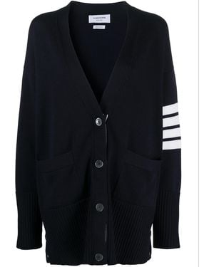 Thom Browne Strickjacke mit übertriebener Passform, V-Ausschnitt und 4-Stab-Streifen aus feiner Merinowolle - Blau