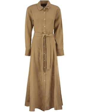 Polo Ralph Lauren Long Linen Shirt Dress With Belt - Natural