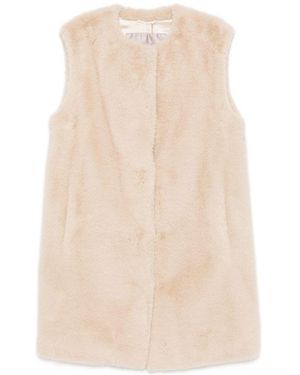 Herno Long Faux Fur-Effect Gilet With Round Neckline - Natural