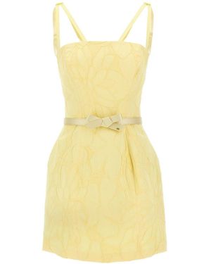 Elisabetta Franchi Mini Dress With Floral Embossing - Yellow
