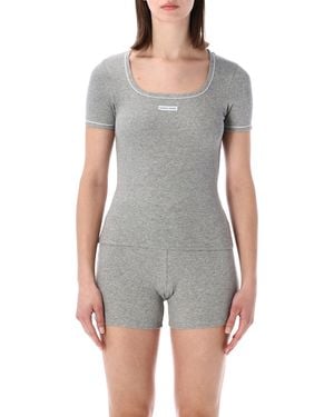 Marine Serre Light Ribbed Squareneck T-Shirt - Grey