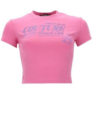 Versace Jeans Couture T-Shirt Con Logo Glitterato - Pink