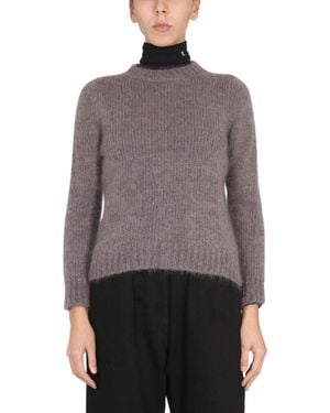 Raf Simons Mohair Crewneck Sweater With Patch Logo - Gray