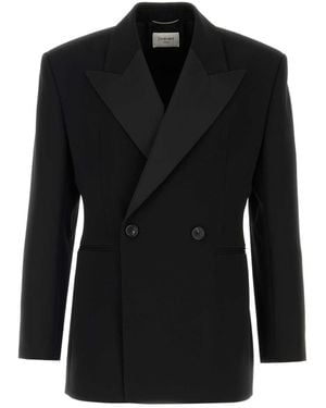 Saint Laurent Double-Breasted Textured Blazer Jacket - Black