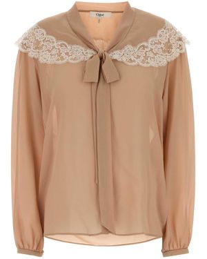 Chloé Lace-Trim Tie-Neck Shirt - Natural