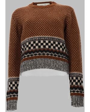 Golden Goose Knitted Jumper With Distinctive Patterns And Ribbed Details - Brown