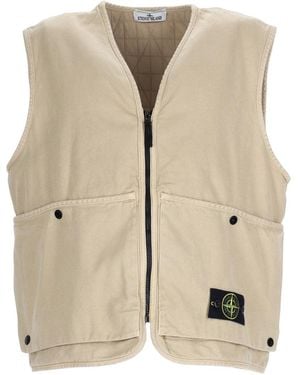 Stone Island Gilet Oversize Con Patch Logo - Natural