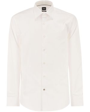 BOSS Regular Fit Hemd aus bügelleichter Baumwollpopeline - Weiß