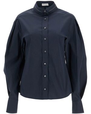 Brunello Cucinelli Hohe Nackenbluse mit Monile -Verzierung - Blau