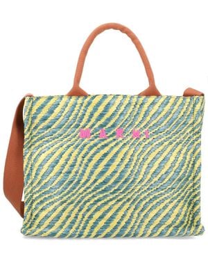 Marni Woven Tote Bag With Shoulder Strap - Green