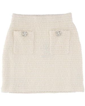 Self-Portrait Bouclé Skirt - Natural