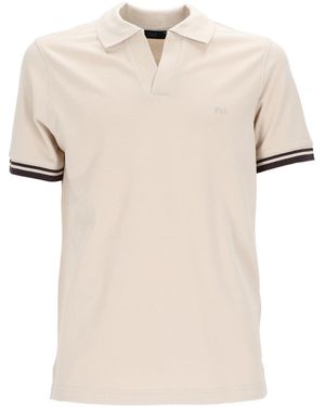 Fay Polo Senza Bt. Piquet Str. Streifen - Natur