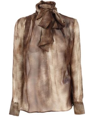Elisabetta Franchi Silk Blouse With Bow Detail - Brown