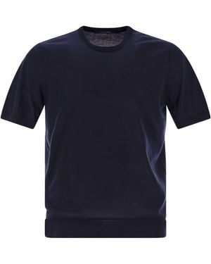 Tagliatore Basic kurzärmeligte Baumwoll -T -Shirt - Blau