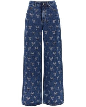 Self-Portrait Rhinestone Bow Jeans Blu-Donna