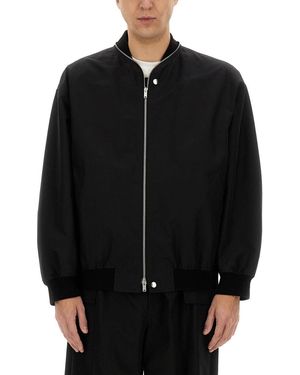 Jil Sander Oversized Cotton Bomber Jacket With Ribbed Cuffs - Black