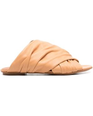 forte_forte Leather Crossed Flat Sandals - Pink