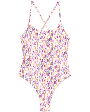 Emporio Armani Allover Logo Swimsuit - Pink