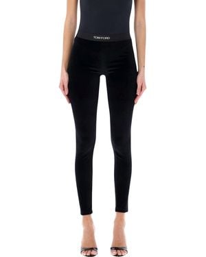 Tom Ford Stretch Velour Logo Leggings - Schwarz