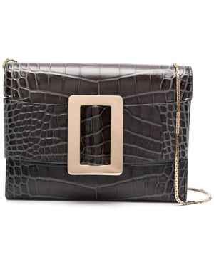Boyy Buckle Travel Travel Croco En relieve de cuero Bolso - Negro