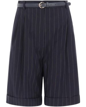 Max Mara Wool Bermuda Shorts With Belt - Blue