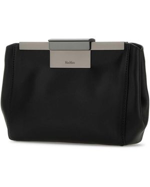 Max Mara Phony Leather-Trimmed Canvas Phone Pouch in Black