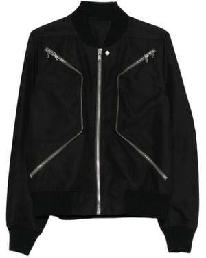 Rick Owens Canvas Bomber Jacket With Zip Pockets - Black