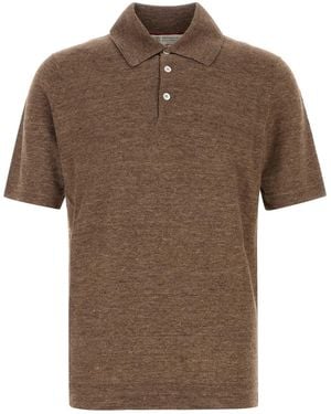 Brunello Cucinelli Melange Linen Blend Polo Shirt - Brown