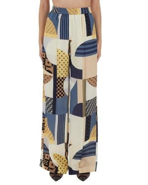 Fendi Patchwork Silk Pants - Blue