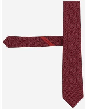 Ferragamo Silk Tie Pattern Ties & Bow - Red