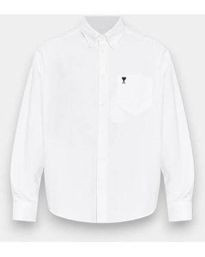 Ami Paris Camisa de corte boxy de , cuello abotonado y bordado Ami De Coeur - Blanco