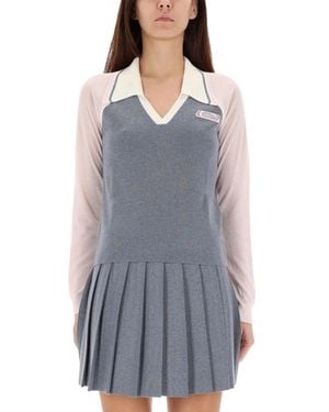 CASABLANCA Merino Lurex Long-Sleeve Tennis Polo - Grey