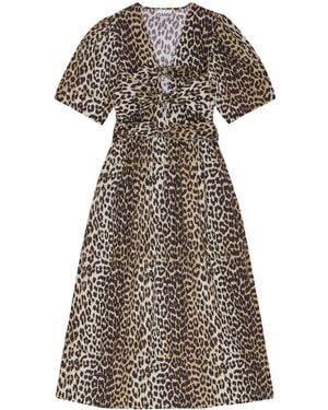 Ganni Dress With Animal Print - Brown