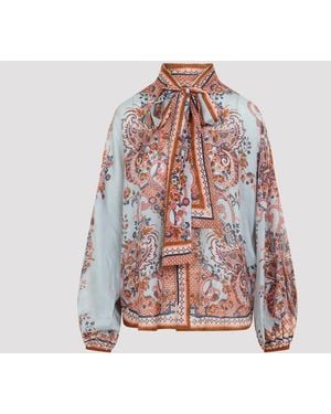 Zimmermann Blusa con cuello anudado Aster de - Rosa