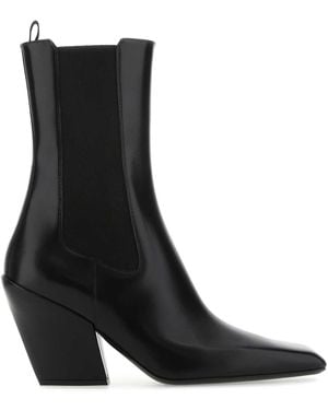 Prada Leather Ankle Boots - Black