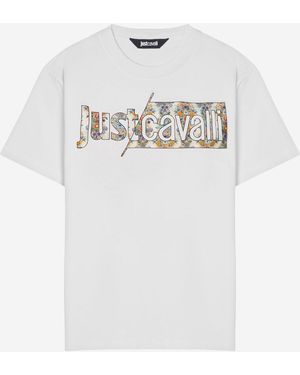 Just Cavalli Katoenen T-shirt Met Logo - Wit