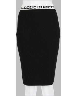 Versace Embroidered Stretch Skirt With Viscose-Blend Outer - Black