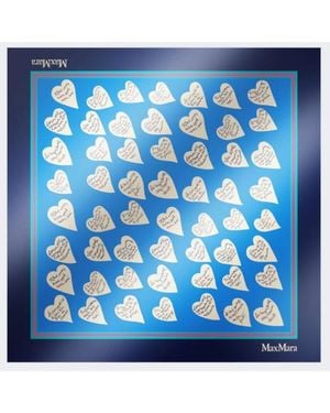 Max Mara All-Over Hearts Print Silk Scarf - Blue