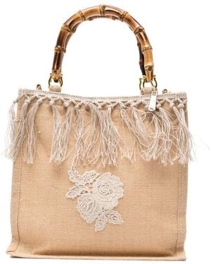 La Milanesa Fleur Medium Handbag - Natural