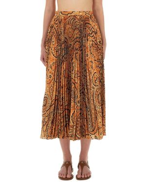 Etro Pleated Sablé Skirt With Vibrant Paisley Print - Braun