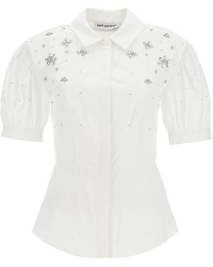 Self-Portrait Zelfportret Aangepast Katoenen Shirt Met Op Maat Gemaakt - Wit