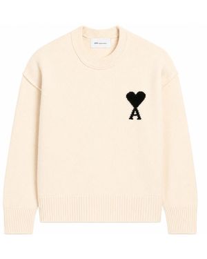 Ami Paris Pullover mit Rundhalsausschnitt und kontrastierendem De Coeur - Natur