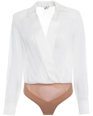 Elisabetta Franchi Bodysuit Met Lange Mouwen En Wikkelstijl - Wit